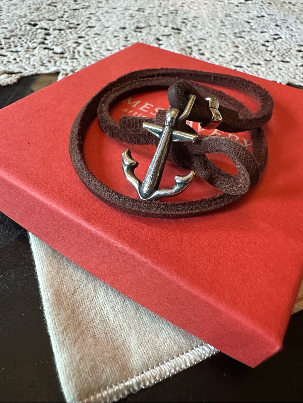 James Avery Silver Anchor Choker Or Double Wrap Bracelet Leather Strap Retired!